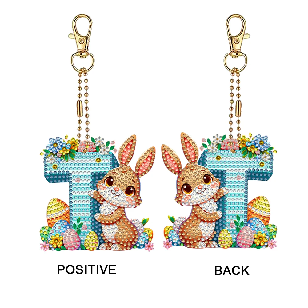 DIY PET Double Sided Special Shaped Easter Alphabet T Diamond Painting Keychain