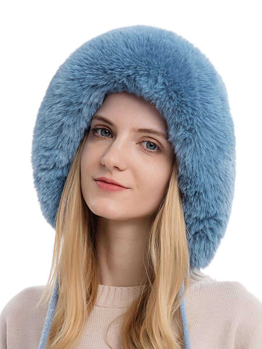 Women's Winer Hats Fur Ball Lace-up Thickened Solid Color Knitted Hat