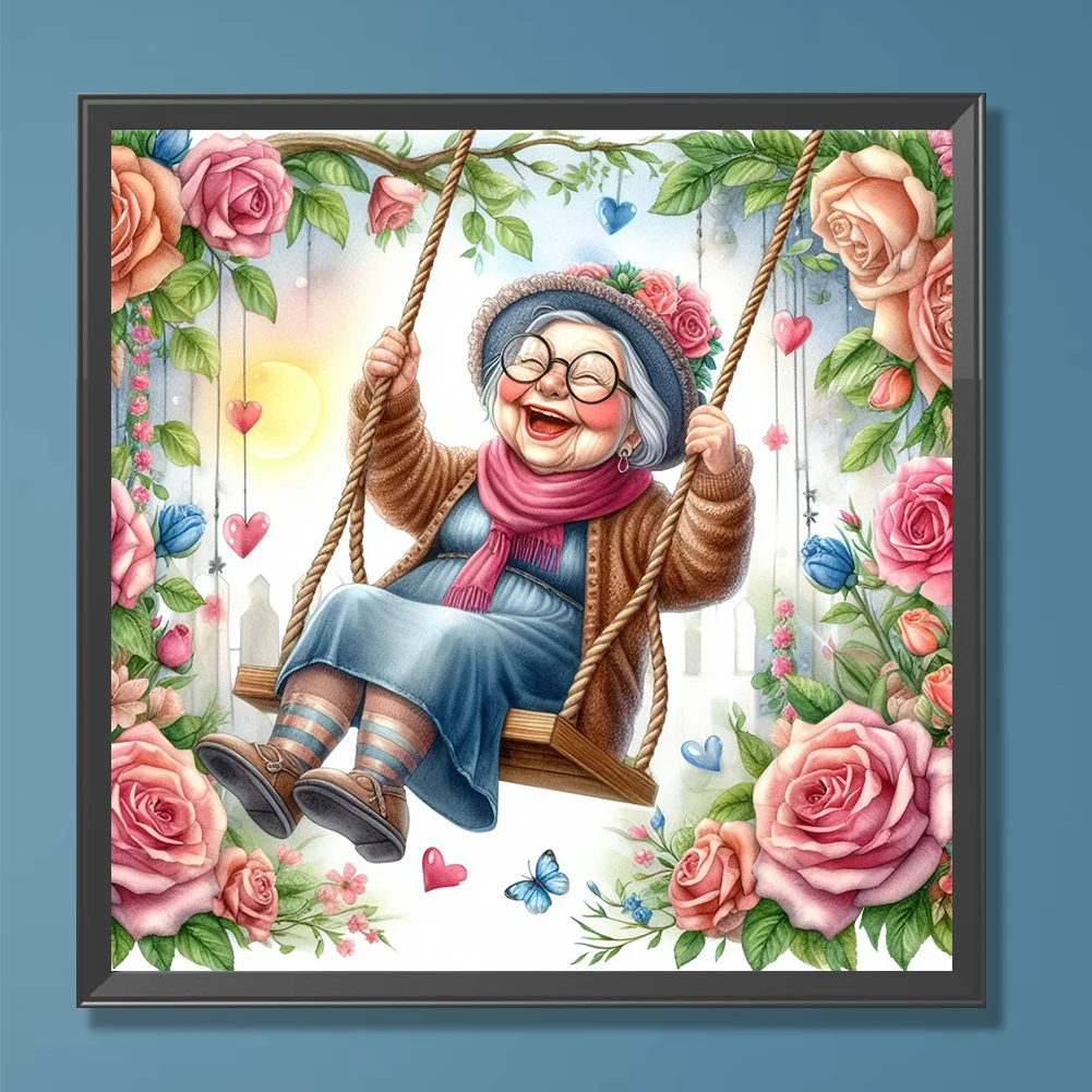 Diamond Painting - Full Round Drill - Swing Old Lady(Canvas|30*30cm)