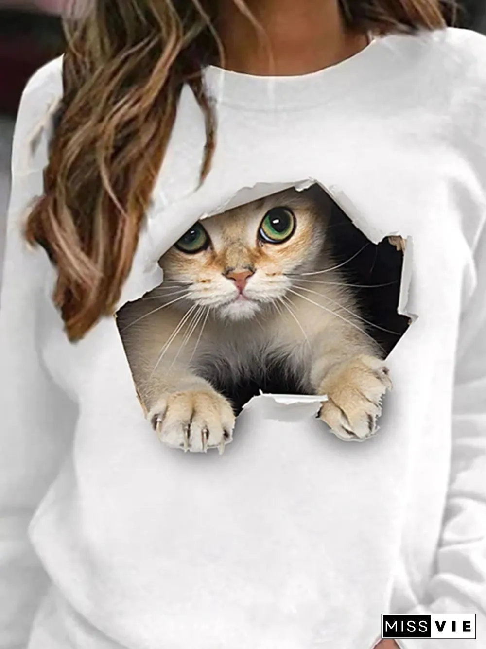 Casual Crew Neck Long Sleeve Printed Sweatshirts