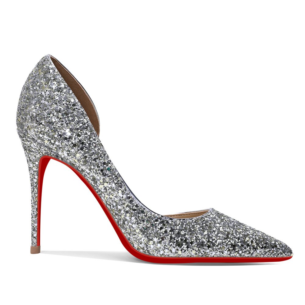 100mm Women's Pointed Toe Red Bottom Shiny Party Daily Wedding Pumps-MERUMOTE