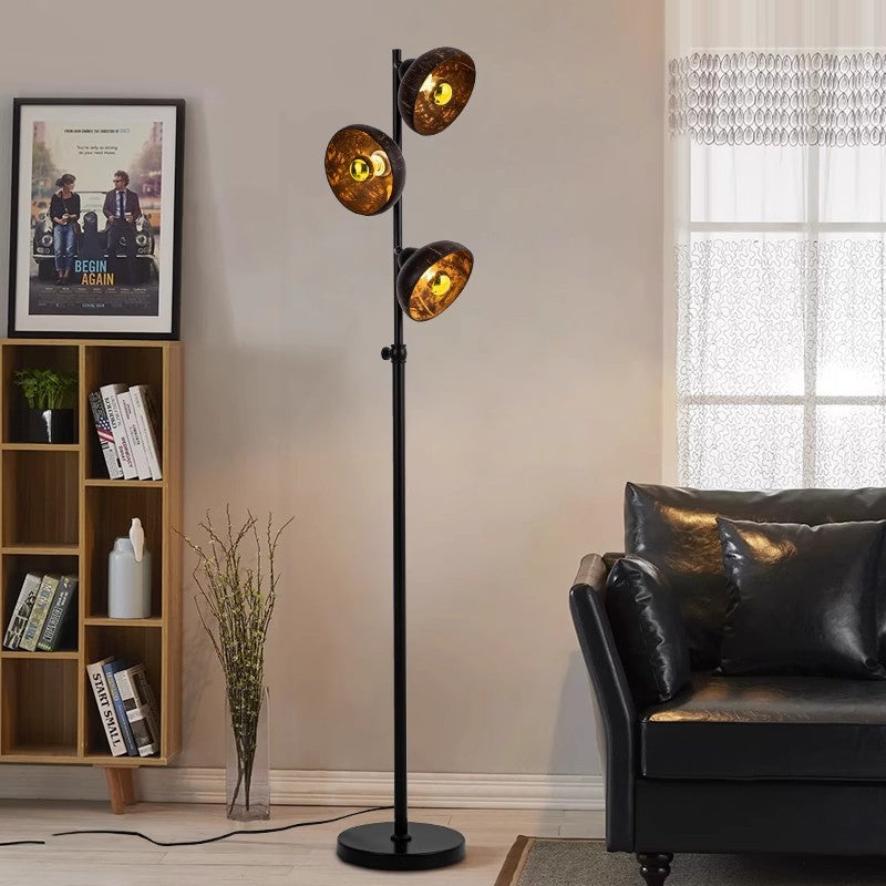 Traditional Vintage Rotatable Coconut Shell Round Metal 3-Light Standing Floor Lamp For Living Room