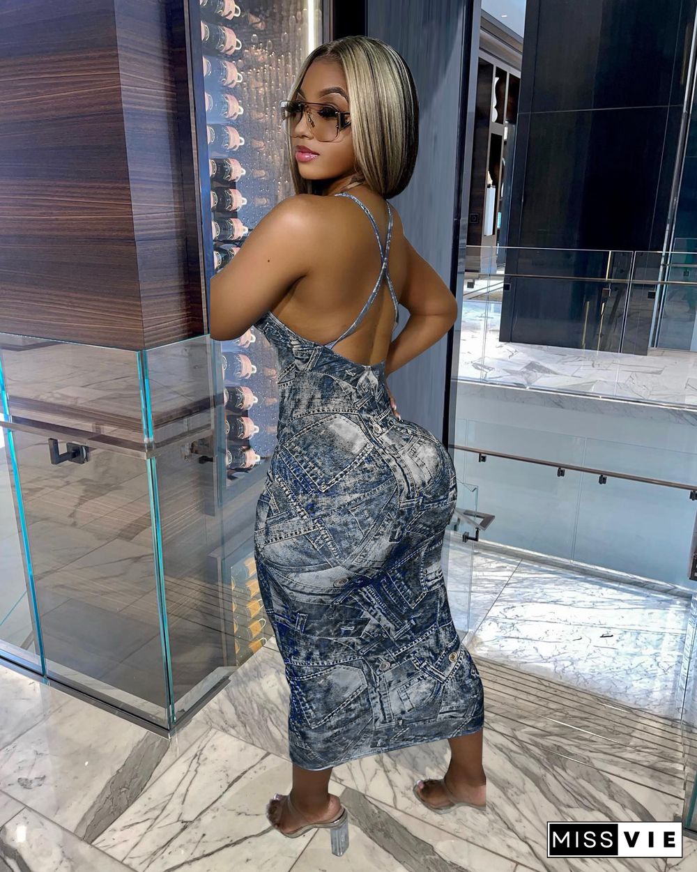 Printing Backless Bodycon Summer Slip Dresses