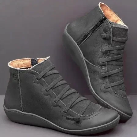 Cczzt popular women's shoes Snow Boots  Women Winter Genuine Leather Ankle Spring Flat Shoes Woman Short Vintage Boots with Fur 2025 for Women Lace Up Boots