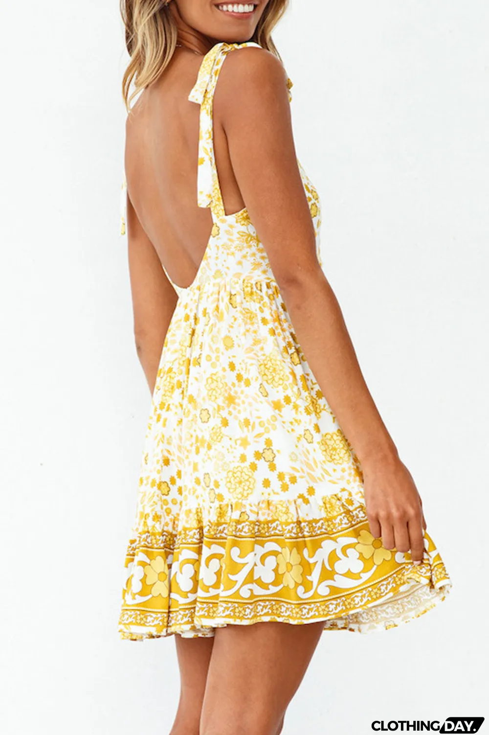 Fashion Street Print Split Joint V Neck Princess Dresses