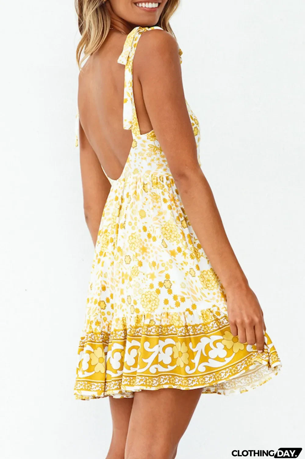 Fashion Street Print Split Joint V Neck Princess Dresses