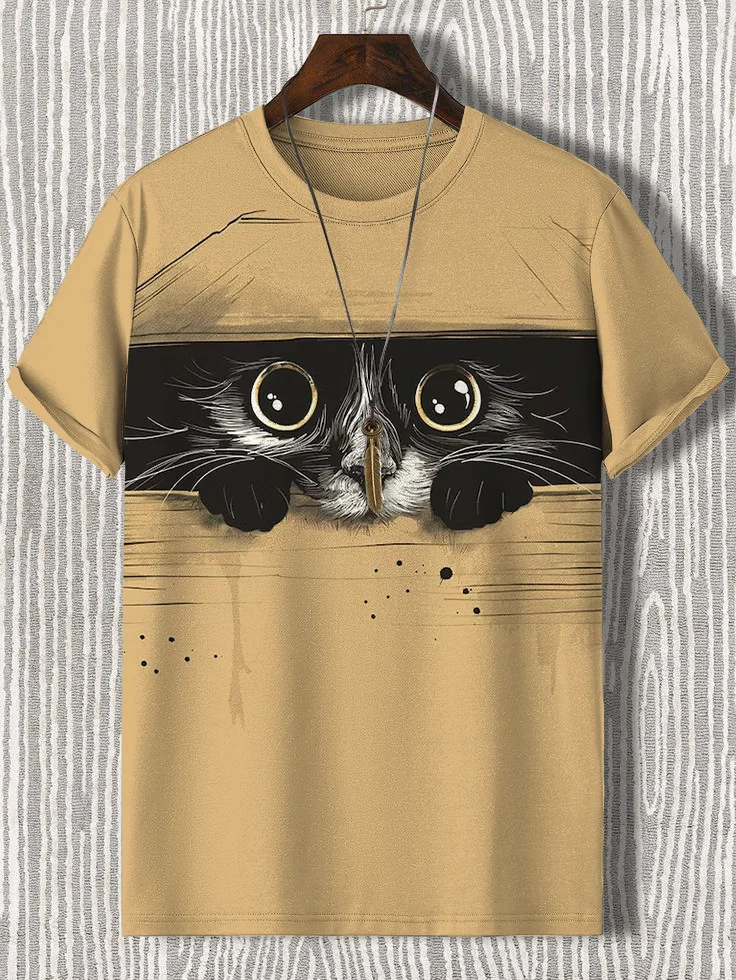 Men's Cat Peek Art Graphic Print T-Shirt