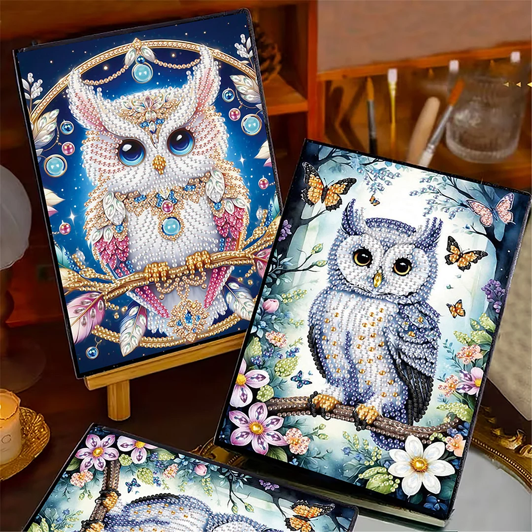 2pcs Owl Partial DIY 50 Pages A5 Diamond Painting Notebook for Study Drawing