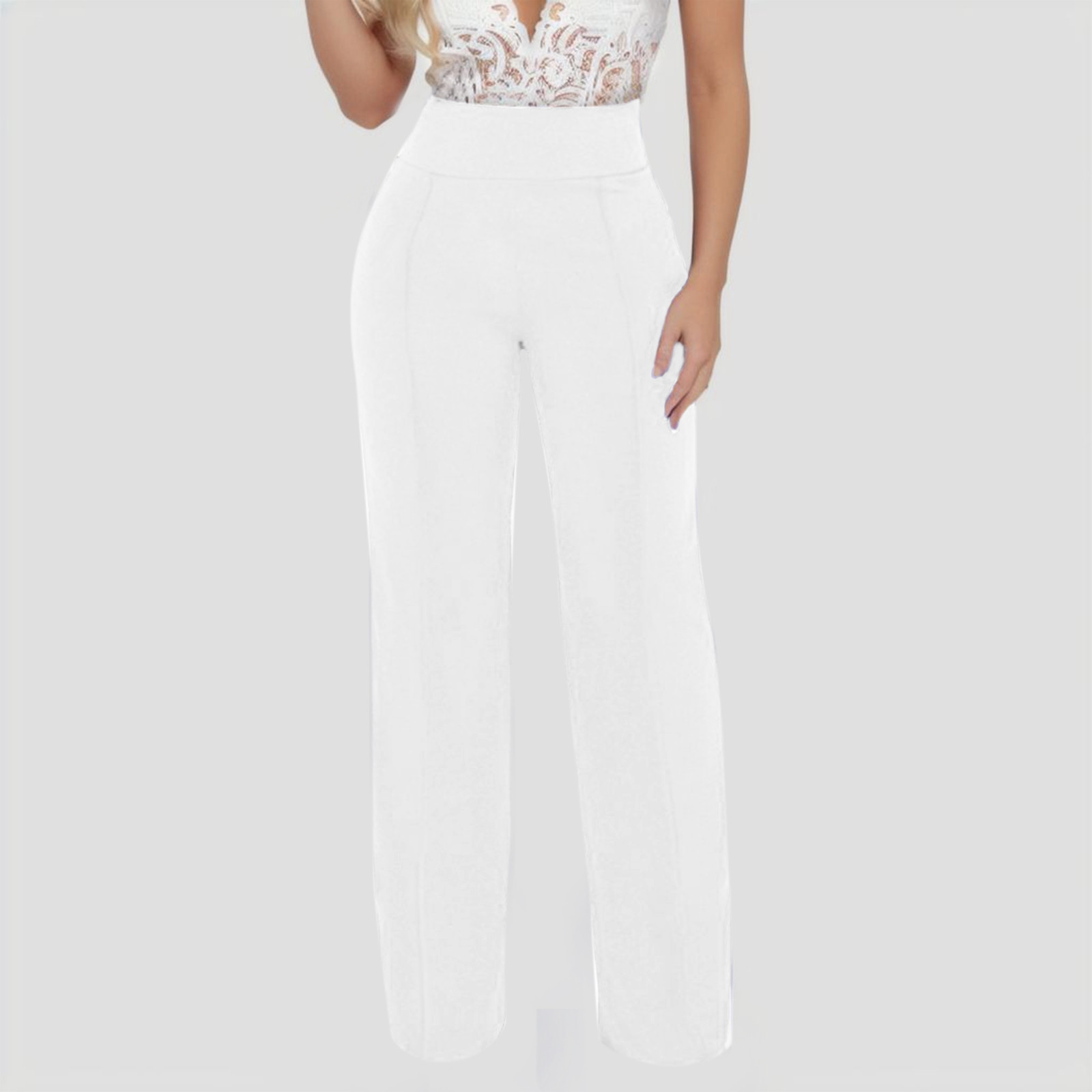2024 Summer Women Stretchy Straight Leg Pants Casual Wide Leg Pants Elegant Office Solid Classic High Waisted Female Trousers