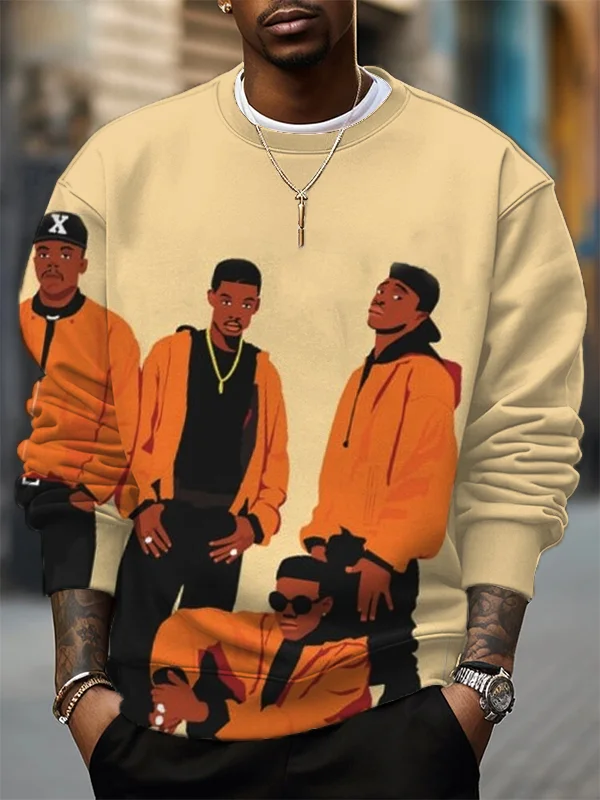 Men's Retro Hip Hop Rapper Art Print Casual Sweatshirt