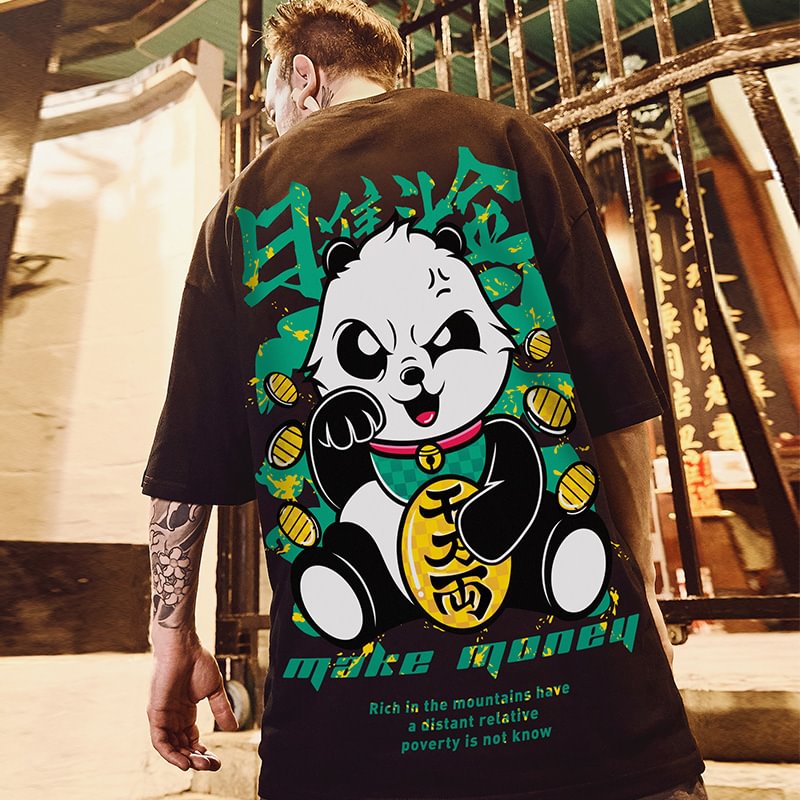 Summer Lucky Panda Printed Hip Hop Casual Tops Streetwear T-Shirts-VESSFUL
