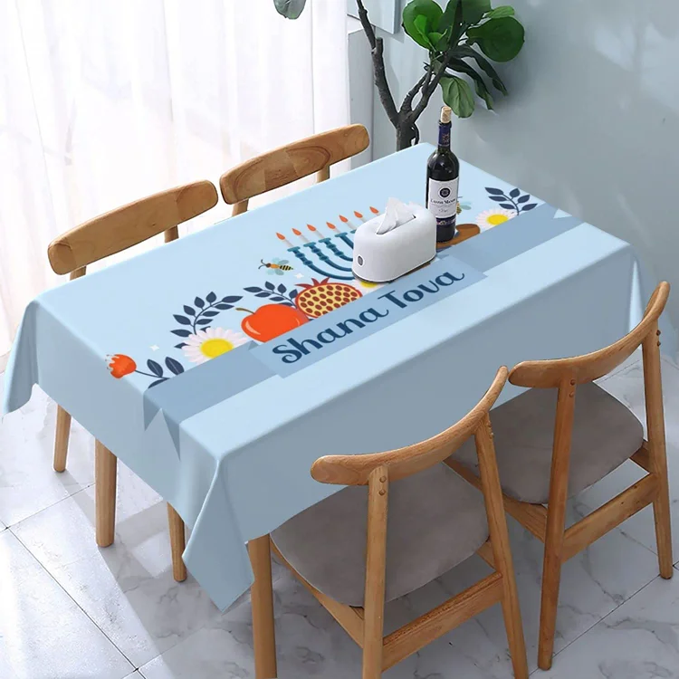 Happy Rosh Hashanah Rectangle Tablecloth Kitchen Table Decoration Shana Tova Waterproof Tablecloth Jewish Holiday Party Decor