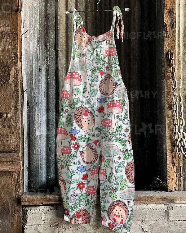 Women's Floral  Hedgehog Print Loose Casual Jumpsuit