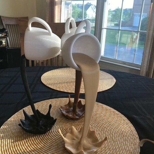 Floating coffee cup mug sculpture kitchen decor pouring spilling