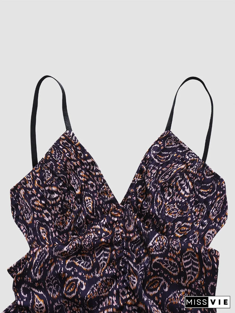 Paisley Print Open Back Adjustable Strap Knotted Vintage Dress