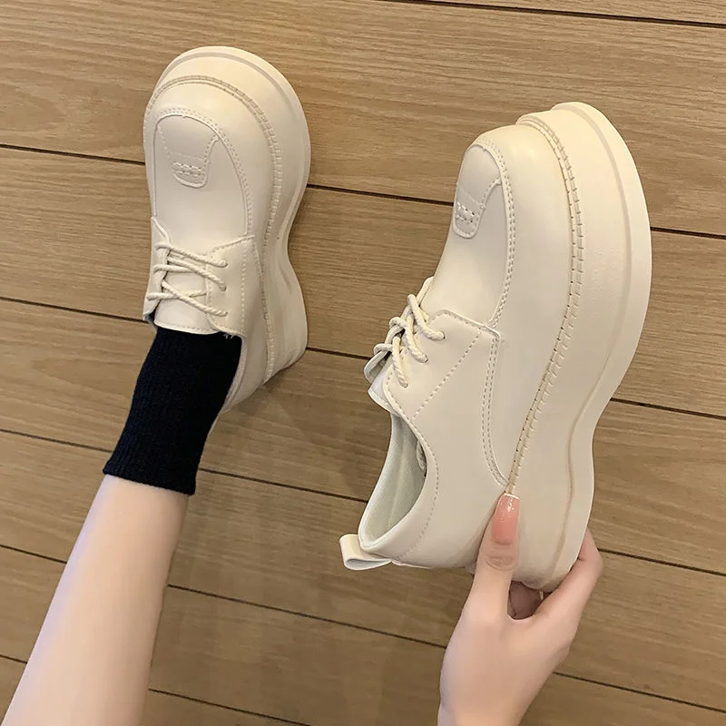 Women's Shoes Platform British Style Autumn Female Footwear Oxfords Round Toe Clogs Preppy Fall New Cross Dress Retro Leather Co