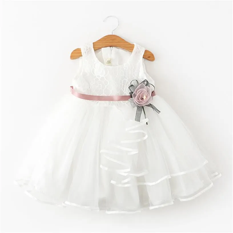 Summer Beading Girl Dress 2021 White Backless Girls Teenage Princess Dress Irregular Tutu 2-6 Years Pink Children Dresses Pink