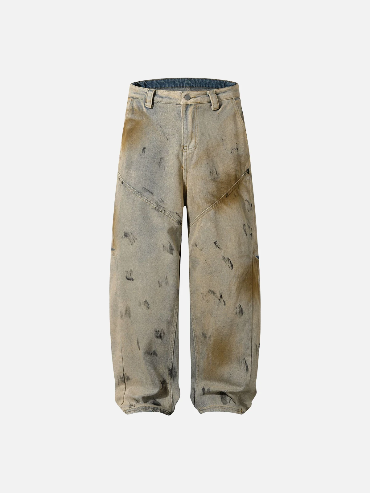Mud Yellow Act Chic Mud Dyeing Washed Baggy Jeans Front