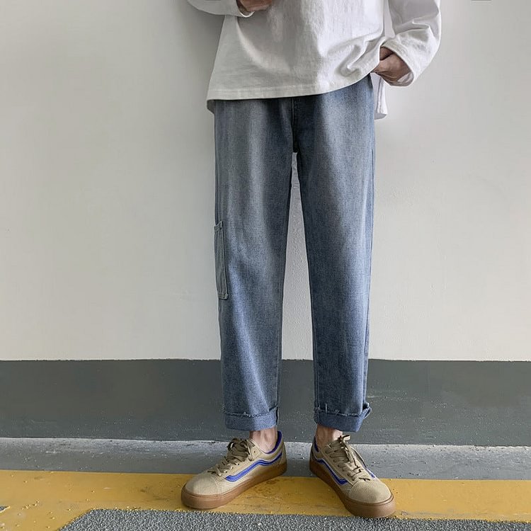 Summer Retro Cropped Jeans Men's Straight plus Size Retro Sports Loose Men's Clothing Trousers Casual Pants Men Jeans