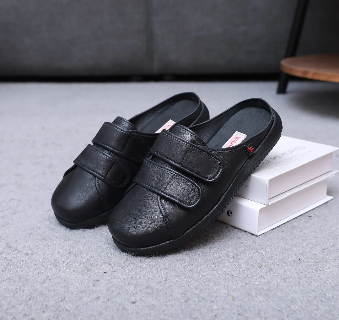 Unisex Summer Wide Adjustable Diabetic Leather Sandals Slippers Shoes For Swollen Feet
