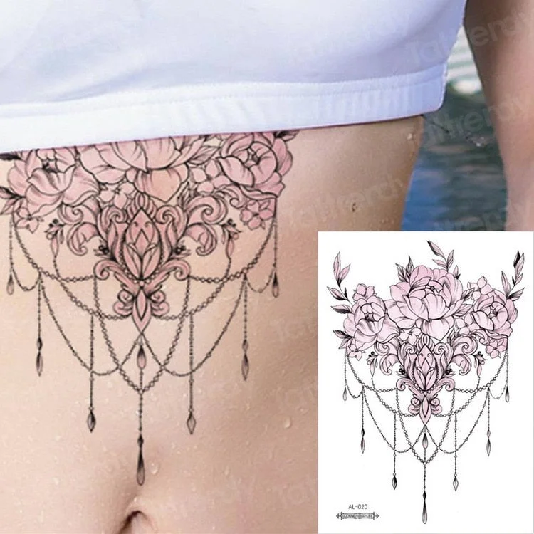 Waterproof Temporary Sticker Geometric dragonfly Sternum Tattoo Black Triangle Tattoos Body Arm Fake Tatoo Chains Sternal patch