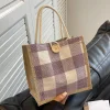 Classic Plaid Linen Daily Lunch Shopping Gift Bag