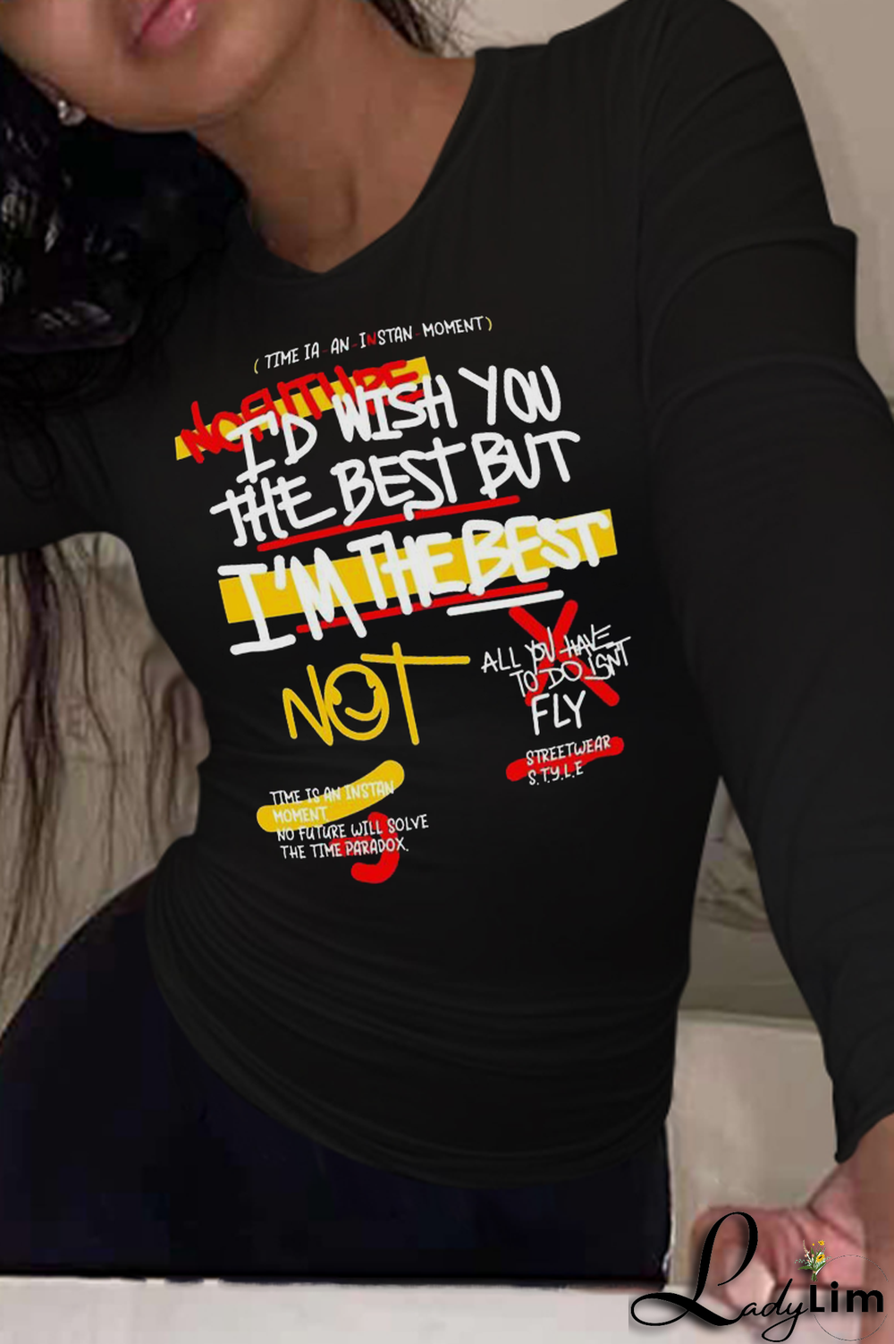 Black Casual Daily Print Patchwork O Neck Tops