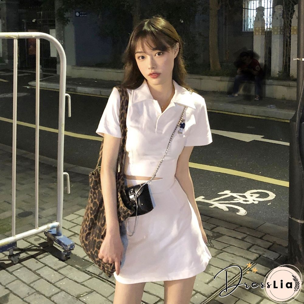 Sets Women Button Turn-Down Collar Crop Tops Embroidery Printed T-Shirts Sexy Mini Skirts