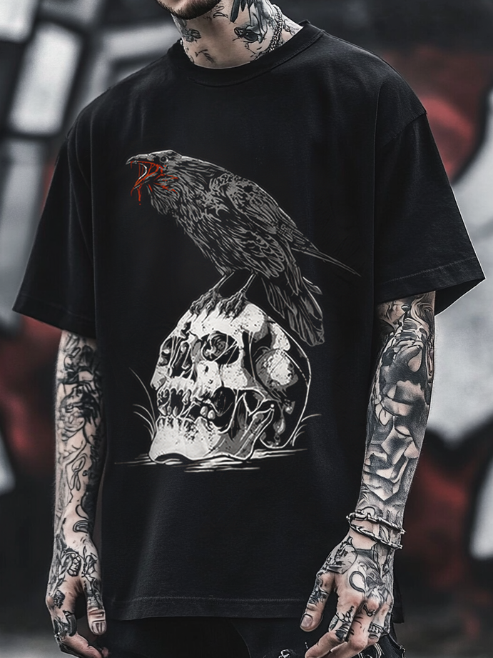 Shoptechwear Art Satanic Raven Skull Oversized Unisex Casual T-shirt