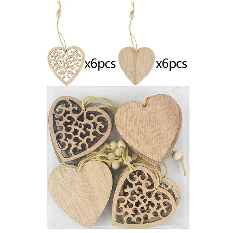 12pcs/box Christmas Wooden Pendants Xmas Tree Hanging Ornaments DIY Wood Crafts For Home Christmas Party New Year Decorations