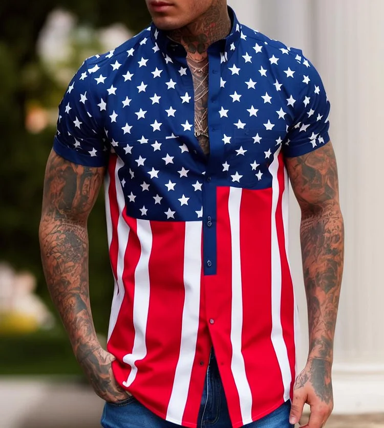 Men's Casual Printed Short Sleeve Shirt at Hiphopee