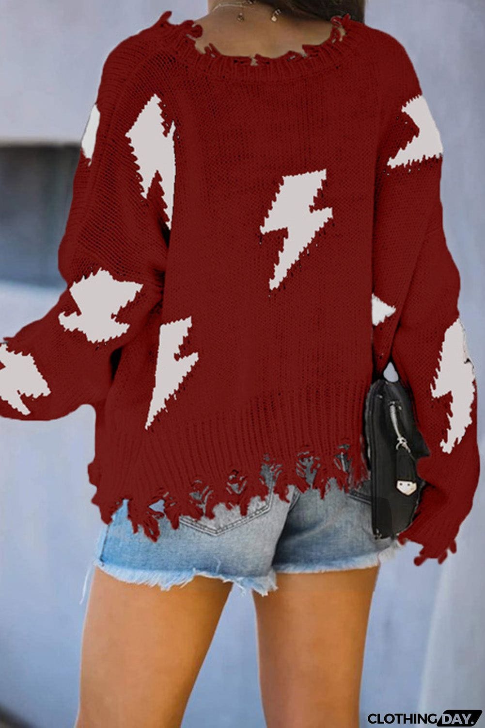 Distressed Knit Bolt Sweater