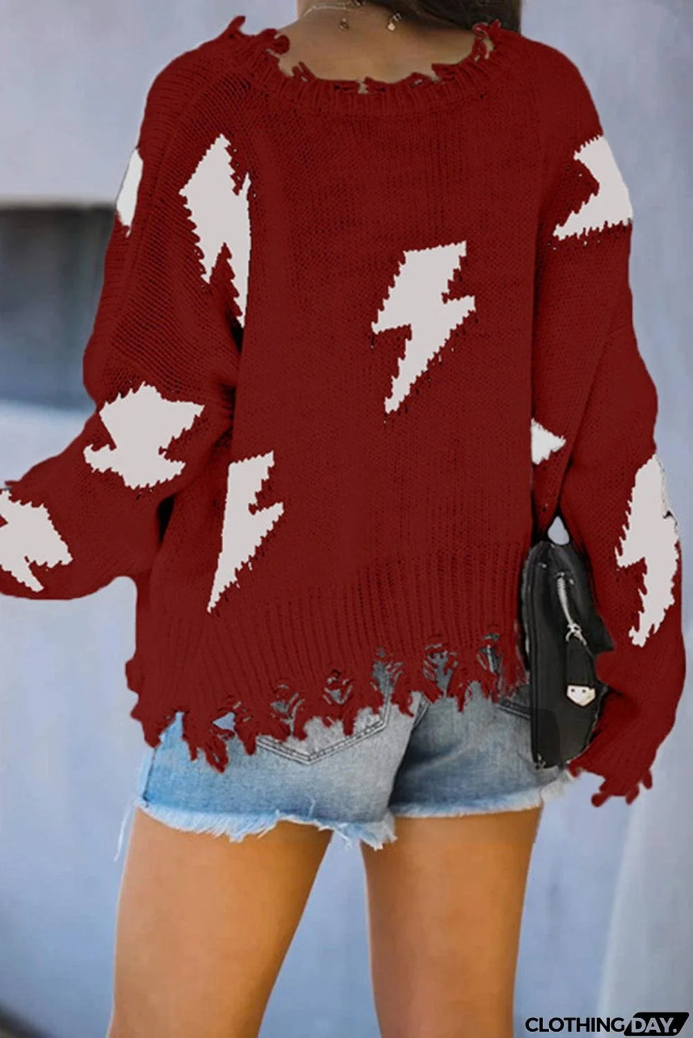 Distressed Knit Bolt Sweater