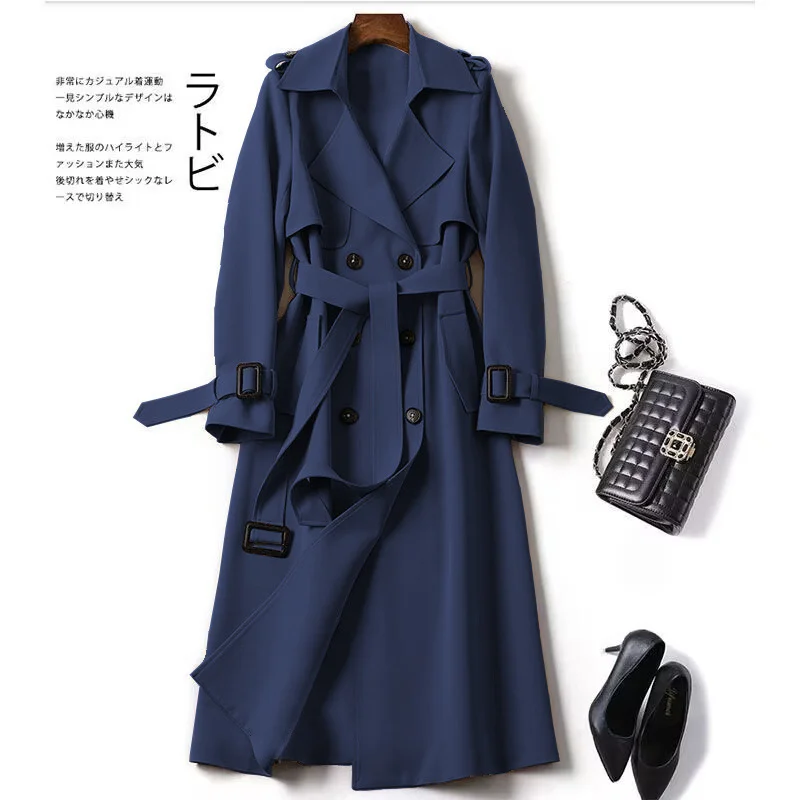 Woherb Woherb Women In The Long 2024 Spring And Autumn New Korean Version Of Large Size Small Popular British Wind Coat Over The Knee Coat-Outfit Ideas