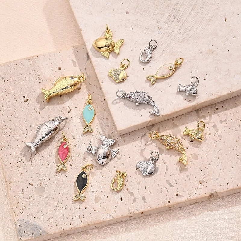 1 Pc/Package 17×16.5mm 19x7mm 23x9mm Hole 3~3.9mm Copper Zircon 18K Gold Plated White Gold Plated Fish Carp Polished Pendant Jewelry Accessories