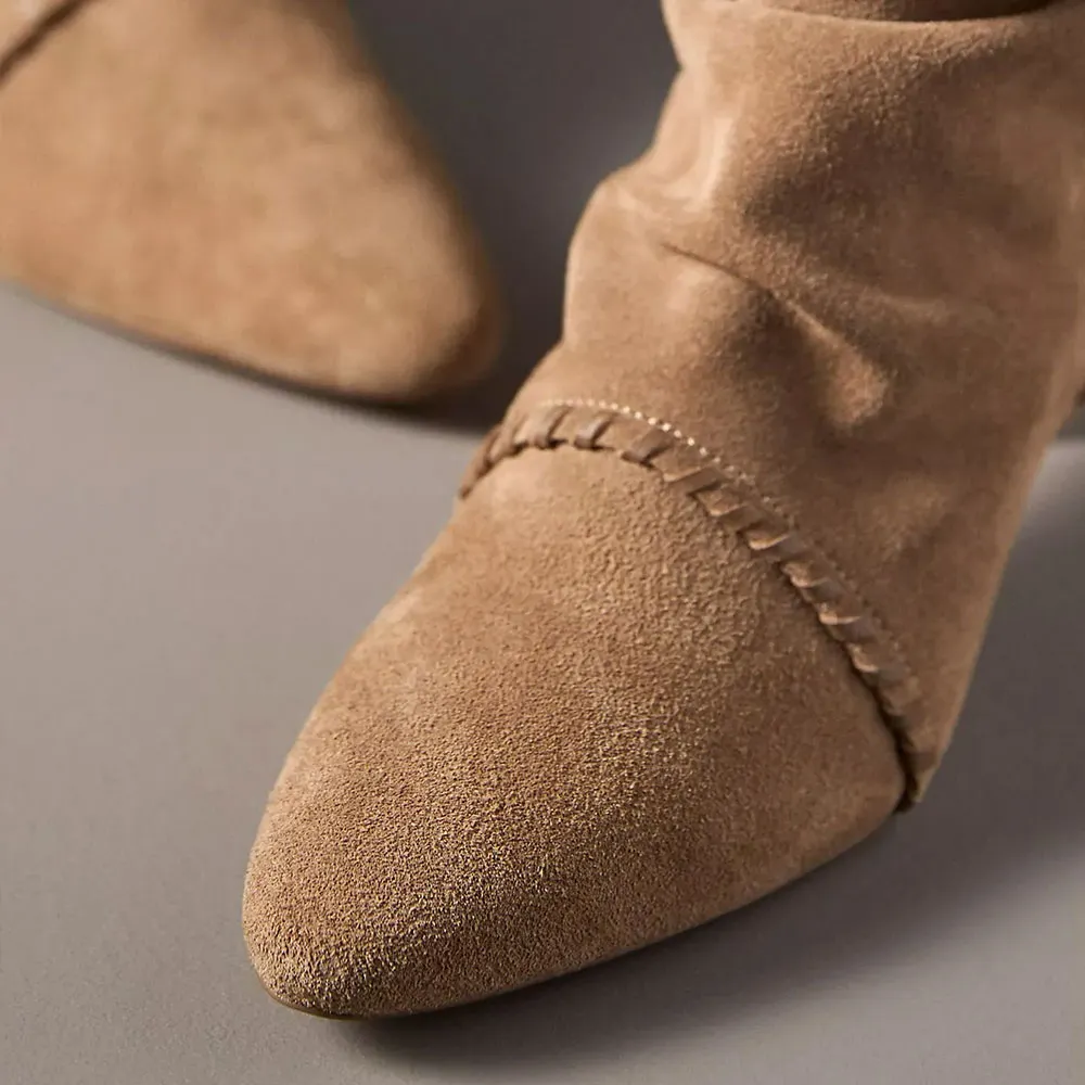 Brown Vegan Suede Kitten Heel Mid Calf Fashion Boots for Women