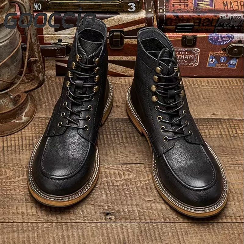 DT192 Retro-Style Cowhide Martin Boots For Men GOOCCIO   