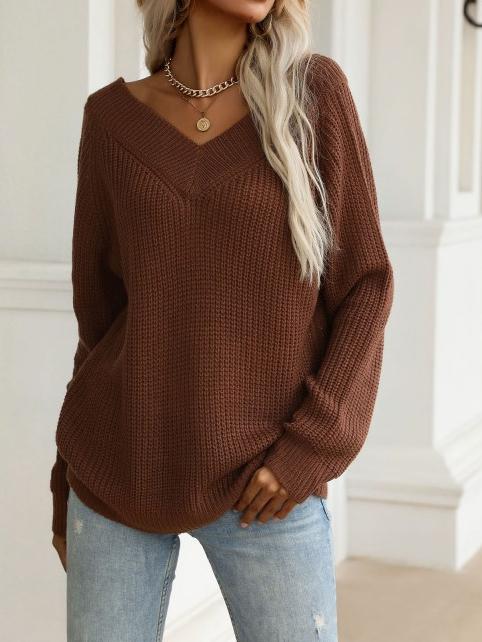 Women's Long Sleeve V-neck Knit Top