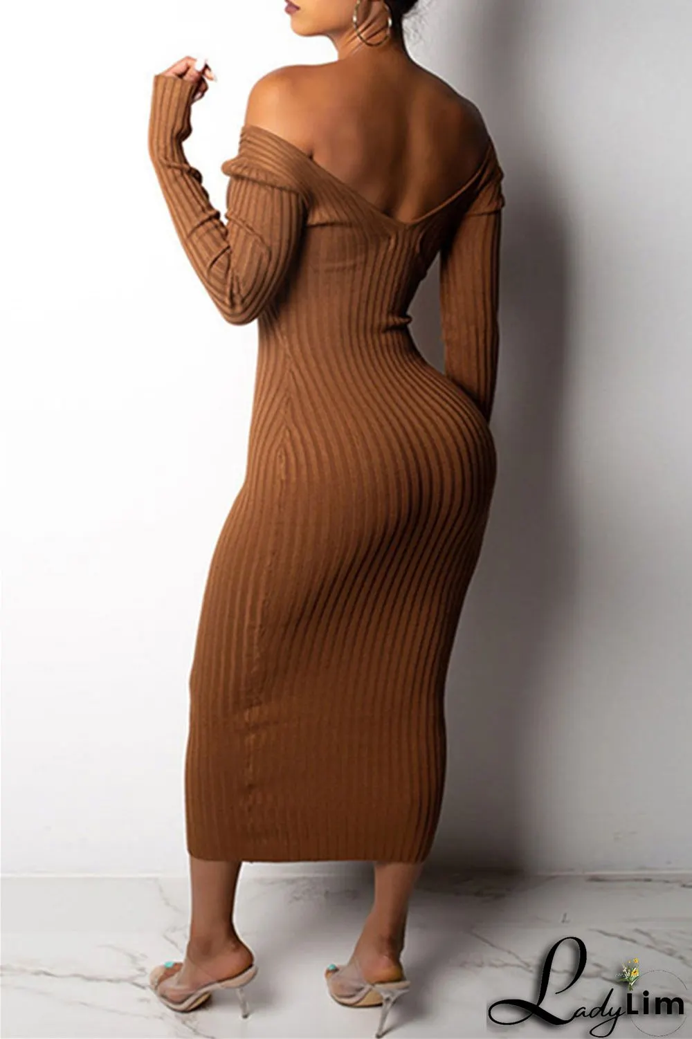 Black Fashion Casual Solid Basic V Neck Long Sleeve Dresses