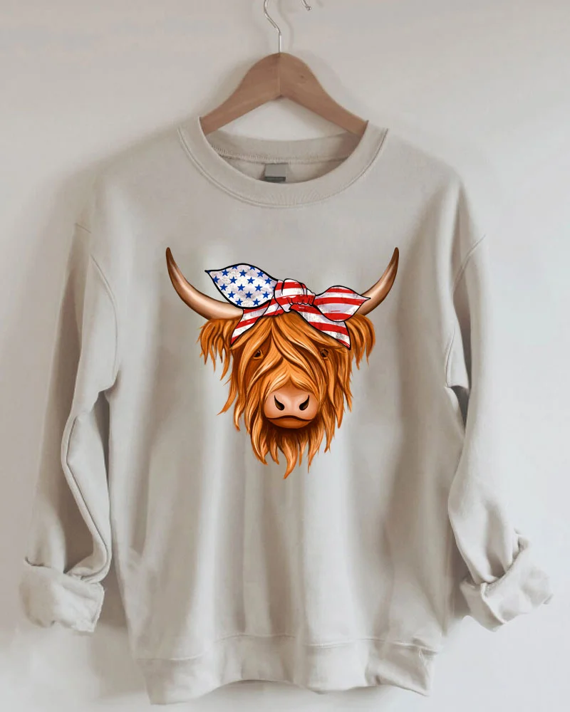 Patriotic Highland Cow Sweatshirt
