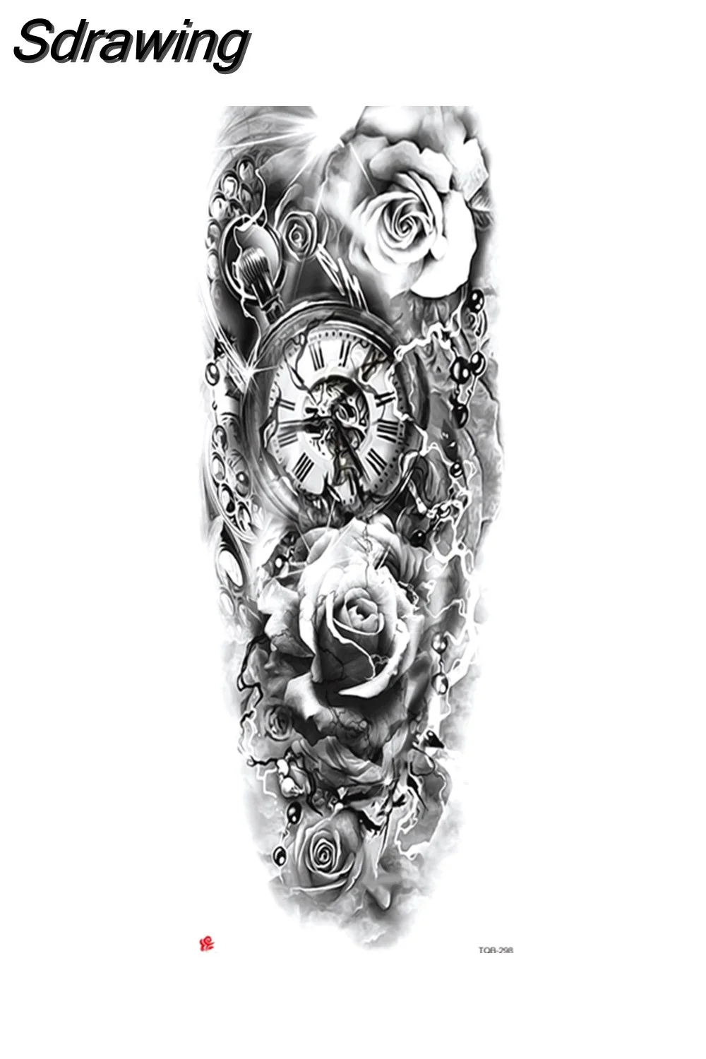 Sdrawing Arm Temporary Tattoo Wolf Lion Fish Horns Geometric Man Body Leg Rose Flower Phoenix Waterproof Sticker Cool Women Tatoo 430-1