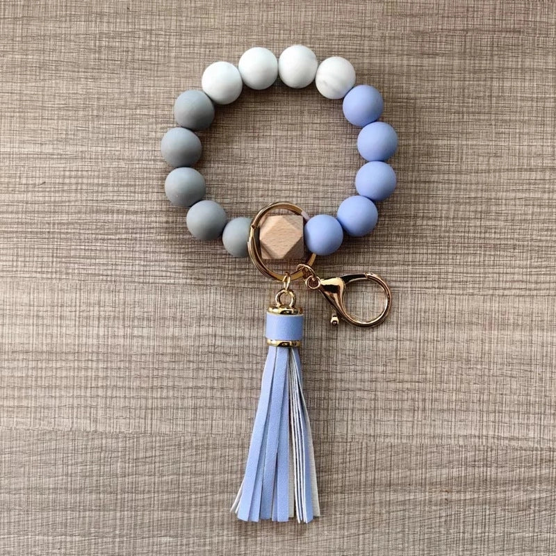 Classic Style Geometric Round Alloy Wood Silica Gel Bag Pendant Bracelets Keychain