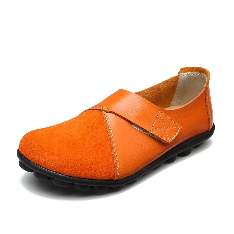 Qengg Women Flats Leather Shoes Woman Casual Hook & Loop Girl Flats Loafers Ladies Fashion Women Shoes Plus Size Walking Driving Shoe