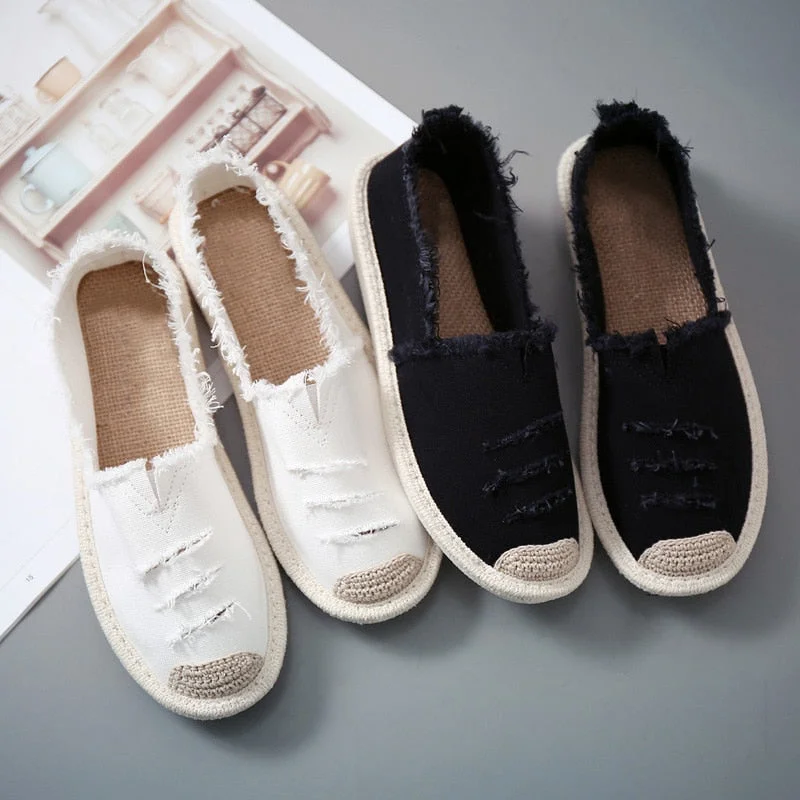 Woman Flat Slip On Canvas Summer Strap Loafers Straw Espadrilles 2022 Ladies Casual Comfort Slip On Lazy Shoes Female Fashion