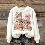 Winter Bunnies Snowflakes Embroidered Cozy Plush Sweatshirt - Image 2