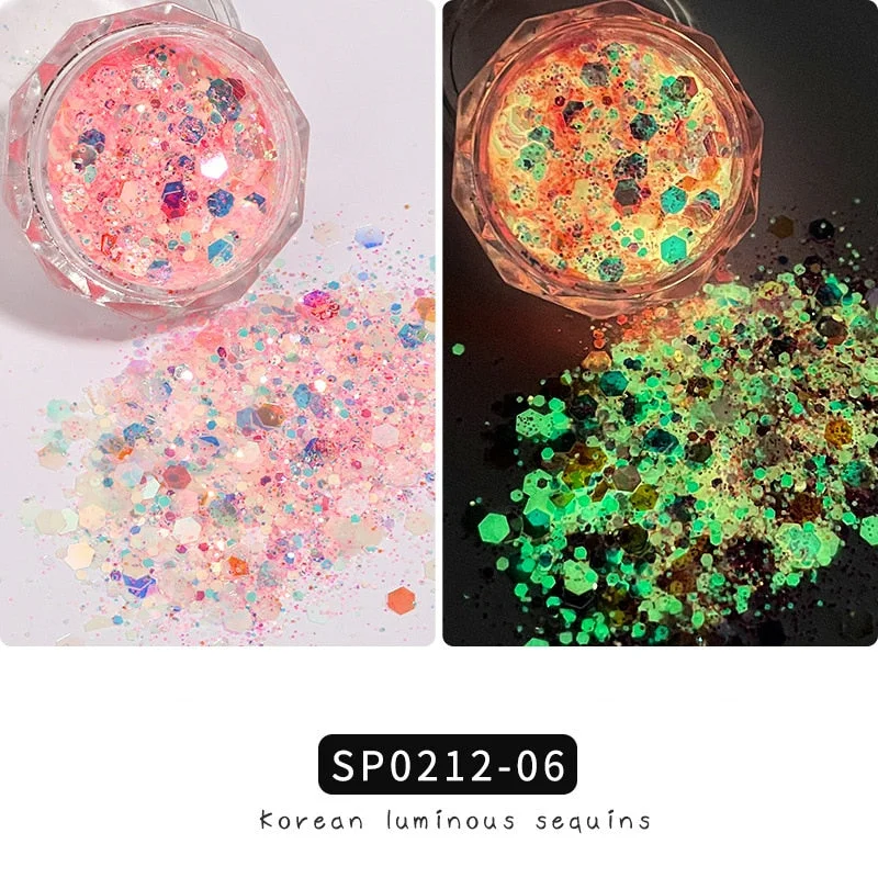 1 Box Luminous Nail Glitter Neon Hexagon Fluorescent Flake Glow in the Dark Sequin Nails Art Decorations Manicure Accessories-Nail Inspo