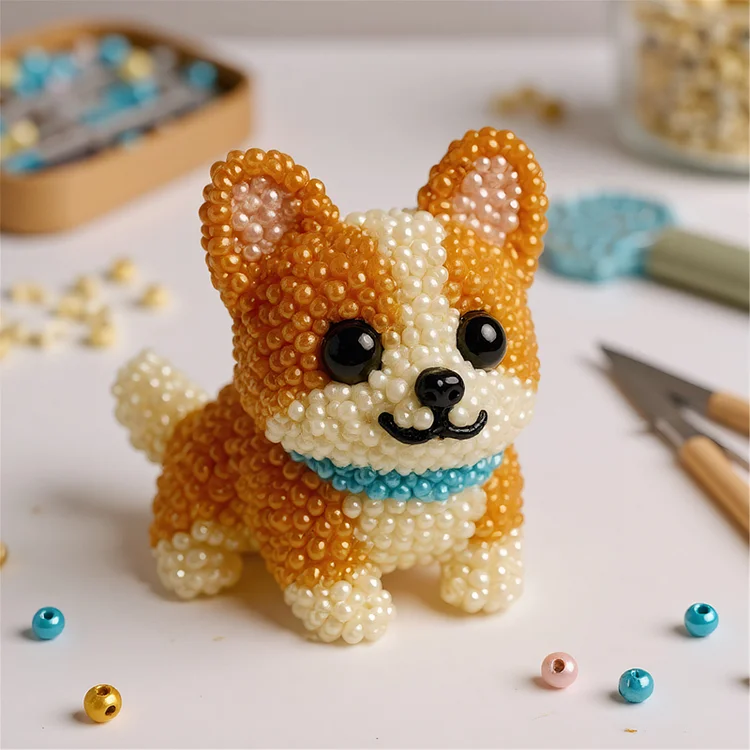 DIY Dog Bead Embroidery Kit 3D Animal Dog Shape Bead Embroidery