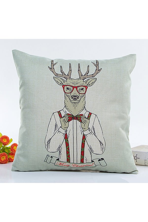 Gentlemanlike Reindeer Print Christmas Throw Pillow Cover White-elleschic
