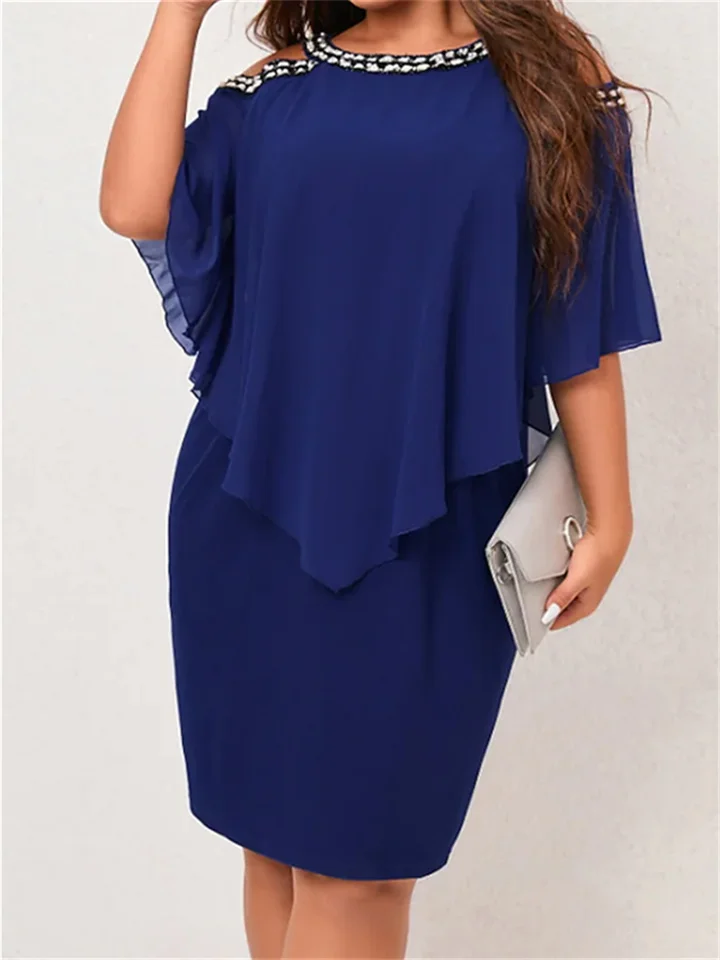 Women's Plus Size Casual Dress Solid Color Crew Neck Layered Half Sleeve Spring Summer Elegant Casual Midi Dress Formal Work Dress / Print