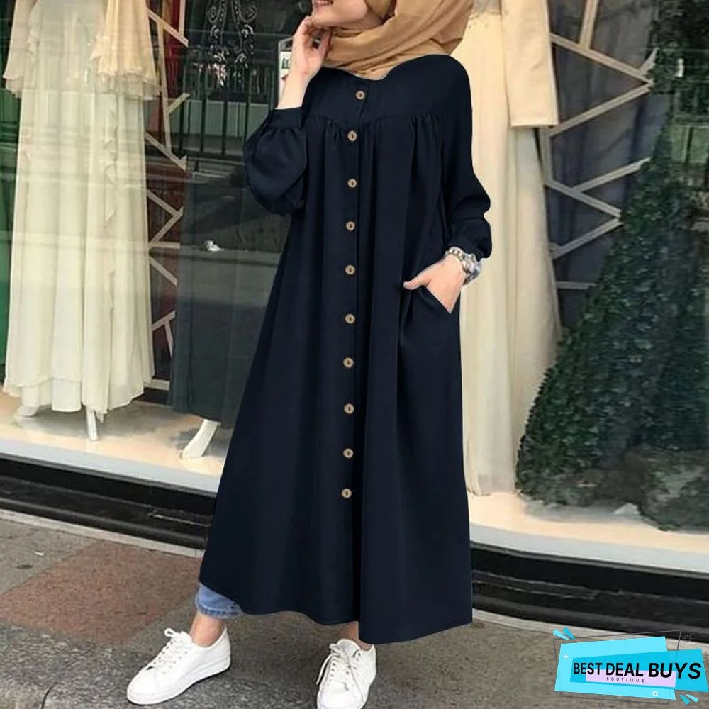 Autumn Casual Women's Cardigan Long Sleeve Stand Collar Large Swing Dress